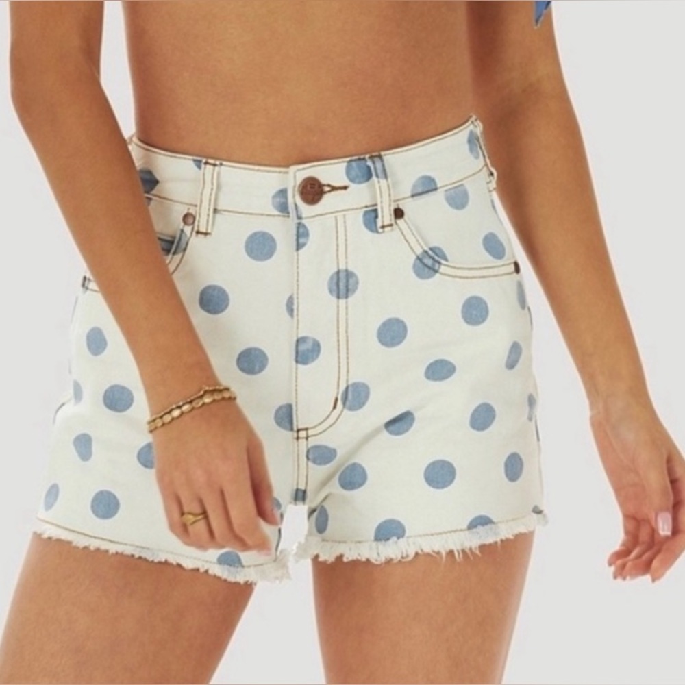 Wrangler White and Blue Polka Dot Jean Shorts - Picture 2 of 8